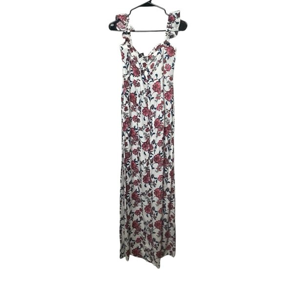 FOREVER 21 Floral Maxi Dress Women’s Sz Small Ruffle Straps. Double Front Slits - Picture 1 of 9